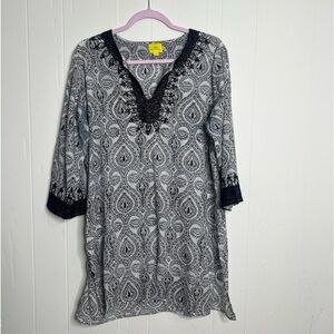 Roberta Roller Rabbit Printed Tunic with Embroidered Neckline and Cuffs M